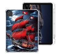 Tudguiloae for iPad Air 13 2024 Case with Pencil Holder, Lightweight TPU Transparent Clear Shockproof Skin Bumper, Red Pirate Ship Tablet Back Cover, Perfectly Protection for iPad Air 13