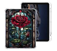Tudguiloae for iPad Pro 11 2024 Case with Pencil Holder, Lightweight TPU Transparent Clear Shockproof Skin Bumper, Glass Red Rose Tablet Back Cover, Perfectly Protection for iPad Pro 11