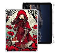 Tudguiloae for iPad Pro 11 2024 Case with Pencil Holder, Lightweight TPU Transparent Clear Shockproof Skin Bumper, Red Hat Girl Tablet Back Cover, Perfectly Protection for iPad Pro 11