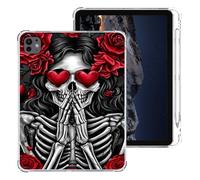 Tudguiloae for iPad Pro 13 2024 Case with Pencil Holder, Lightweight TPU Transparent Clear Shockproof Skin Bumper, Red Rose Skeleton Tablet Back Cover, Perfectly Protection for iPad Pro 13