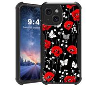 Tudguiloae for iPhone 15 Plus Phone Case, Lightweight Slim Soft TPU and Hard Plastic, Shockproof Four Corner Anti-Fall Protective Cover for iPhone 15 Plus, Red Poppies Pattern