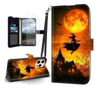 Tudguiloae for iPhone 15 Pro Case, Flip PU Leather Shockproof Phone Case for iPhone 15 Pro, Phone Wallet with Magnetic Clasp Card Holder and Screen Protector, Witch's Flight
