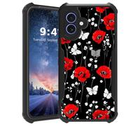 Tudguiloae for iPhone 16 Plus Phone Case, Lightweight Slim Soft TPU and Hard Plastic, Shockproof Four Corner Anti-Fall Protective Cover for iPhone 16 Plus, Red Poppies Pattern