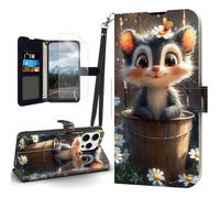 Tudguiloae for iPhone 16 Pro Max Case, Flip PU Leather Shockproof Phone Case for iPhone 16 Pro Max, Phone Wallet with Magnetic Clasp Card Holder and Screen Protector, Cute Squirrel with Daisies