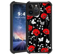 Tudguiloae for iPhone 16 Pro Phone Case, Lightweight Slim Soft TPU and Hard Plastic, Shockproof Four Corner Anti-Fall Protective Cover for iPhone 16 Pro, Red Poppies Pattern