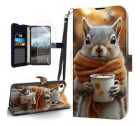 Tudguiloae for iPhone 16E/17E Case, Flip PU Leather Shockproof Phone Case for iPhone 16E/17E, Phone Wallet with Magnetic Clasp Card Holder and Screen Protector, Autumn Squirrel Coffee