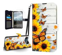 Tudguiloae for iPhone 17 Air Case, Flip PU Leather Shockproof Phone Case for iPhone 17 Air, Magnetic Clasp Phone Wallet with Card Holder Screen Protector, Sunflowers Monarch Dance
