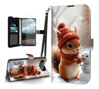 Tudguiloae for iPhone 17 Air Case, Flip PU Leather Shockproof Phone Case for iPhone 17 Air, Phone Wallet with Magnetic Clasp Card Holder and Screen Protector, Snowy Squirrel