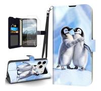 Tudguiloae for iPhone 17 Pro Case, Flip PU Leather Shockproof Two Penguin Chicks Phone Case for iPhone 17 Pro, Magnetic Clasp Phone Wallet with Card Holder Screen Protector