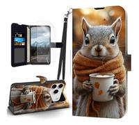 Tudguiloae for iPhone 17 Pro Max Case, Flip PU Leather Shockproof Phone Case for iPhone 17 Pro Max, Phone Wallet with Magnetic Clasp Card Holder and Screen Protector, Autumn Squirrel Coffee