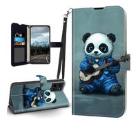 Tudguiloae for Moto G Power 2025 Case, Flip PU Leather Shockproof Guitar Panda Phone Case for Moto G Power 2025, Magnetic Clasp Phone Wallet with Card Holder Screen Protector