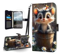 Tudguiloae for Motorola Moto Edge 50 Pro Case, Flip PU Leather Shockproof Phone Case for Motorola Moto Edge 50 Pro, Phone Wallet with Magnetic Clasp Card Holder, Cute Squirrel with Daisies