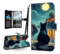 Tudguiloae for Motorola Moto G Power 2025 Case, Flip PU Leather Shockproof Phone Case for Motorola Moto G Power 2025, Phone Wallet with Magnetic Clasp Card Holder, Moonlit Castle Cat