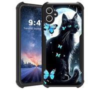 Tudguiloae for Samsung Galaxy A06 Phone Case, Lightweight Slim Soft TPU and Hard Plastic, Shockproof Four Corner Anti-Fall Protective Cover for A06, Moonlight Black Cat Pattern Design