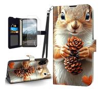 Tudguiloae for Samsung Galaxy A07 Case, Flip PU Leather Shockproof Phone Case for Samsung Galaxy A07, Phone Wallet with Magnetic Clasp Card Holder,Screen Protector, Squirrel with Pinecones