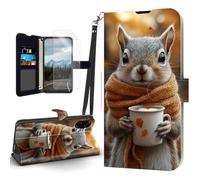 Tudguiloae for Samsung Galaxy A07 Case, Flip PU Leather Shockproof Phone Case for Samsung Galaxy A07, Phone Wallet with Magnetic Clasp Card Holder,Screen Protector, Autumn Squirrel Coffee