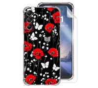 Tudguiloae for Samsung Galaxy S23 FE Clear Phone Case, Lightweight Slim Transparent Soft TPU, Shockproof Four Corner Anti-Fall Red Poppies Protective Cover for S23 FE, Screen Protector