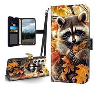 Tudguiloae for Samsung Galaxy S24 FE Case, Flip PU Leather Shockproof Cute Raccoons Phone Case for Galaxy S24 FE, Magnetic Clasp Phone Wallet with Card Holder Screen Protector