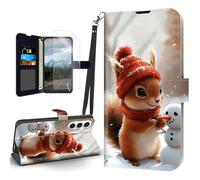 Tudguiloae for Samsung Galaxy S24 Plus Case, Flip PU Leather Shockproof Phone Case for Galaxy S24 Plus, Phone Wallet with Magnetic Clasp Card Holder,Screen Protector, Snowy Squirrel