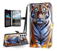 Tudguiloae for Samsung Galaxy S25 Plus Case, Flip PU Leather Shockproof Phone Case for Galaxy S25 Plus, Phone Wallet with Magnetic Clasp Card Holder,Screen Protector, Golden Blossom Tiger