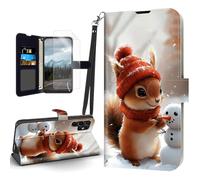 Tudguiloae for Samsung Galaxy S25 Ultra Case, Flip PU Leather Shockproof Phone Case for Galaxy S25 Ultra, Phone Wallet with Magnetic Clasp Card Holder,Screen Protector, Snowy Squirrel