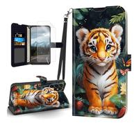 Tudguiloae for Samsung Galaxy S25 Ultra Case, Flip PU Leather Shockproof Phone Case for Galaxy S25 Ultra, Phone Wallet with Magnetic Clasp Card Holder,Screen Protector, Forest Tiger Cub