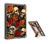 Tudguiloae for Samsung Tab A9+ 2023 Clear Case, Cute Rose Skull Pattern Transparent Cover with Built-in Stand and Corner Protection, See-Through Case for Target Audience