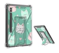 Tudguiloae for Samsung Tab S9 Ultra 2023 Clear Case, Cute Smiling Cat Pattern Transparent Cover with Built-in Stand and Corner Protection, See-Through Case for Target Audience