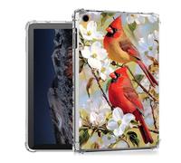 Tudguiloae for Tab A9 2023 Case Lightweight Slim Transparent Soft TPU Shockproof Four Corner Anti-Fall White Flower Red Bird Clear Skin Bumper Cover Perfectly Protection for Tab A9(SM-X110/X115/X117)