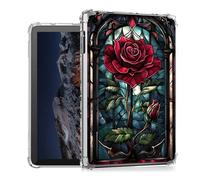 Tudguiloae for Tab A9 Plus 2023 Case Lightweight Slim Transparent Soft TPU Shockproof Four Corner Anti-Fall Glass Red Rose Clear Skin Cover Perfectly Protection for Tab A9+(SM-X210/X216/X218)