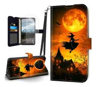 Tudguiloae for TCL 60 SE/605 Case, Flip PU Leather Shockproof Phone Case for TCL 60 SE/605, Phone Wallet with Magnetic Clasp Card Holder and Screen Protector, Witch's Flight