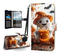 Tudguiloae for TCL 60 SE NXTpaper Case, Flip PU Leather Shockproof Phone Case for TCL 60 SE NXTpaper, Phone Wallet with Magnetic Clasp Card Holder and Screen Protector, Ghost Pumpkin Drink