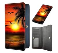 Tudguiloae Long Women Wallet, Ultra Slim Wallet for Women, RFID Blocking PU Leather Credit Card Holder,Business Travel Wallet -2, Coconut Tree Sunset, 7.7 x 3.5 inch, Modern