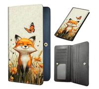 Tudguiloae Long Women Wallet, Ultra Slim Wallet for Women, RFID Blocking PU Leather Credit Card Holder,Business Travel Wallet-7, Cute Flower Bed Fox, 7.7 x 3.5 inch, Modern