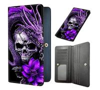 Tudguiloae Long Women Wallet, Ultra Slim Wallet for Women, RFID Blocking PU Leather Credit Card Holder,Business Travel Wallet-8, Purple Dragon Skull, 7.7 x 3.5 inch