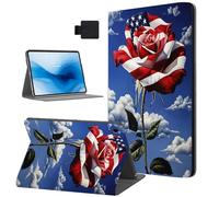 Tudguiloae Samsung Galaxy Tab A9+ Case, Auto Sleep/Wake, American Flag Rose PU Leather Folio Cover with Hard TPU Back Shell, Multi-Viewing Angles Flip for Galaxy Tab A9 Plus Tablet Case