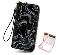 Tudguiloae Women's Card Holder Wristlet Wallet, Convenient Travel Long Wallet with Strap and Pink Compact Mirror, Fashion and Sturdy Wristlet Long Purse for Women-8, Marble Illustration, Modern