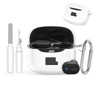 TUDIOW Protective Case for JBL Tune Buds 2, Compatible with JBL Earbuds Tune Buds 2 Charging Case - Soft Silicone Cover with Carabiner & Cleaning Kit, Front LED Visible (White)