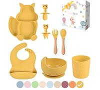 TudoBem Silicone Baby Weaning Set [8 Pieces] - Baby Feeding Set with Suction Plate, Weaning Bib, Baby Bowls, Baby Spoons & Forks, Training Cup - Perfect Newborn Baby Gift & Baby Essentials