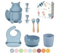 TudoBem Silicone Baby Weaning Set [8 Pieces] - Baby Feeding Set with Suction Plate, Weaning Bib, Baby Bowls, Baby Spoons & Forks, Training Cup - Perfect Newborn Baby Gift & Baby Essentials