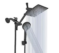 Tudoccy Shower Head, 8‘’ High Pressure Rainfall Shower Head/Handheld Shower Combo with 11'' Extension Arm, 9 Settings Anti-leak Shower Head with Holder, Height/Angle Adjustable, Matte Black