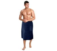 Tudomro 1 Pcs Men's Bath Wrap Towel X-Large Shower Adjustable Terry Body Spa Towel with Pocket After Shower Wrap for Men Gift Spa College Bath Dorm Room Gym (Navy Blue)
