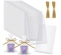 Tudomro 100 Pcs Clear Flat Cellophane Soap Bags for Packaging 4.9'' x 7.9'' Small Mini Soap Cookie Candy Wrappers Bags with Raffia Rope for Wedding Christmas Craft Gift Birthday Party Favor Supplies