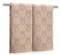 Tudomro 2 Pcs Easter Bunny Hand Towels for Bathroom 100% Cotton Rabbit Easter Bath Towel Jacquard Soft Absorbent Spring Kitchen Towel Dish Washcloth for Kitchen, 13.8 x 29.5 Inch(Brown,Cute)