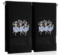 Tudomro 2 Pcs Halloween Hand Towels Dancing Skeleton Embroidered Black Cotton Bathroom Decor Gothic Spooky Home Accessories for Guest Bath Kitchen Drying 14 x 29 Inch
