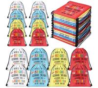 Tudomro 24 Pcs Back to School Drawstring Bags Bulk Here's to a Bright School Year Backpacks Gifts First Day of Classroom Drawstring Bags for Teacher Welcome Students Return Party Favors