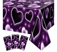 Tudomro 3 Pack 2000s Tablecloth Decoration Cholo Party Table Cover Y2k Party Decoration Heart Plastic Disposable Rectangle Table Decor for Birthday Halloween Supplies, 54 x 108 Inches(Purple)