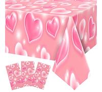 Tudomro 3 Pack 2000s Tablecloth Decoration Cholo Party Table Cover Y2k Party Decoration Heart Plastic Disposable Table Decor for Birthday Christmas Valentines Supplies, 54 x 108 Inches(Pink)