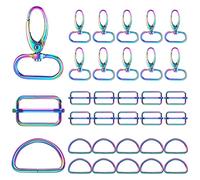 Tudomro 30 Pcs Rainbow Bag Hardware Swivel Hook D Rings Claw Clasp Tri Glide Slide Buckle Rainbow Purse Bag Hardware for DIY Craft Project Straps Keychain Dog Collar 25mm(Colorful)