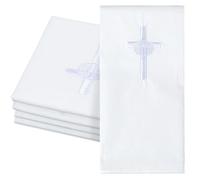 Tudomro 4 Pcs Cross & Shell Baptismal Linen with Embroidered Christian Baptism Towel Embroidered Baptismal Napkin White Christening Cloth with Cross for Church Home Candidate 12 x 12 Inch